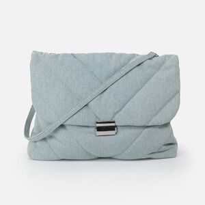 NWOT Bizou Faded Blue Washed Quilted Denim Y2K Boho Over The Shoulder Tote Bag